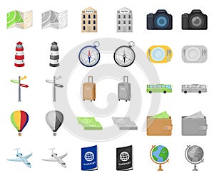 Rest and travel cartoon,monochrom icons in set collection for design. Transport, tourism vector symbol stock web photo
