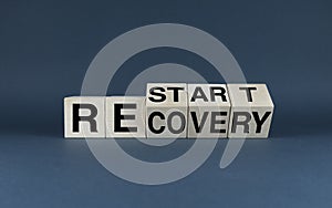 Restart or recovery. The cubes form the words Restart or Recovery