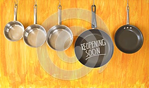 Restaurant announcing reopening after the corona lockdown,gastronomy business conceptual picture with kitchen utensils photo