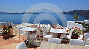 Restaurant balcony, Santorini, Greece