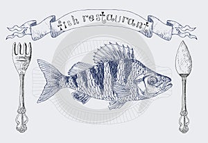 Restaurant banner with crucian carp