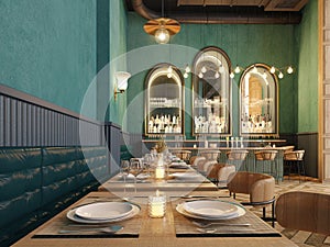 Restaurant and bar interior.Modern classic style.Empty dish for food concept.