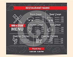 Restaurant BBQ steak menu design