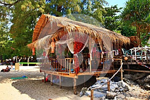 Restaurace na pláž pláž, thajsko 