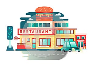 Restaurant building flat design