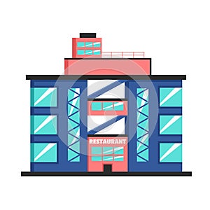Restaurant building. Flat vector illustration. Constructivism style