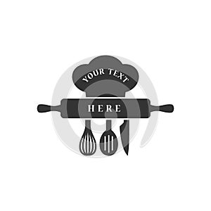 Restaurant business vector logo design. Black isolated cooking company trademark logo stamp