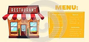 Restaurant or cafe. Exterior building. Vector cartoon illustration