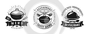 Restaurant, cafe logo or label. Emblems for menu design. Vector illustration