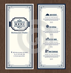 Restaurant or cafe menu design template with vintage retro style