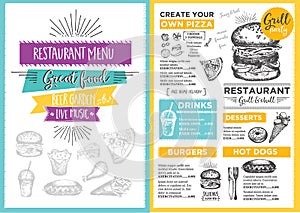 Restaurant cafe menu, template design.