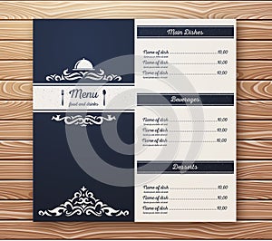 Restaurant or cafe menu vector template retro