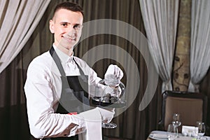 Restaurant chef delicacy. truffle vegan food mushroom. waiter service meal concept