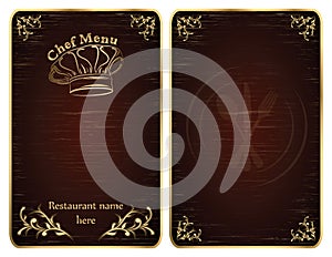 Restaurant chef menu cover or board vector - Gold