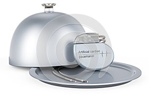 Restaurant cloche with artificial cardiac pacemaker, 3D rendering