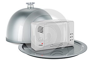 Restaurant cloche with carbon monoxide detector, 3D rendering