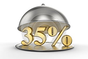 Restaurant cloche with golden 35 percent off Sign
