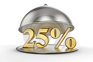 Restaurant cloche with golden 25 percent off Sign