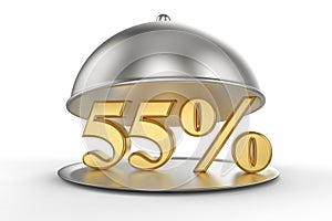 Restaurant cloche with golden 55 percent off Sign