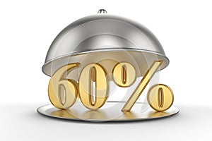 Restaurant cloche with golden 60 percent off Sign