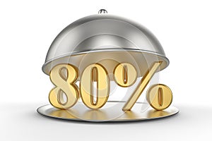 Restaurant cloche with golden 80 percent off Sign