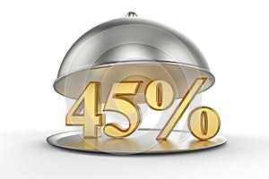 Restaurant cloche with golden 45 percent off Sign