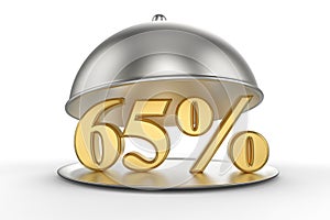 Restaurant cloche with golden 65 percent off Sign