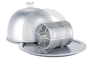 Restaurant cloche with steel sheet, stainless steel coil. 3D rendering