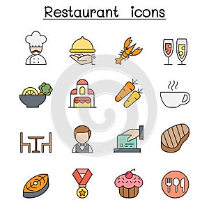 Restaurant color line icon set