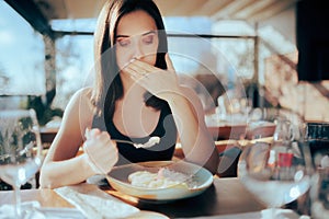 Restaurant Customer Eating her Meal Feeling Sick