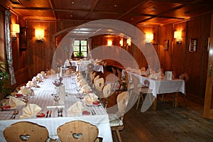 Restaurant decorated for wedding party