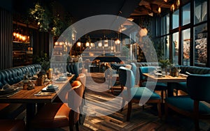 Restaurant design of fashionable cozy interior