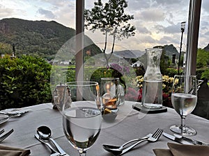 Restaurant dining at dusk