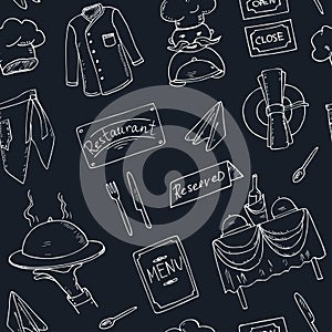 Restaurant doodle seamless pattern Vector illustration.