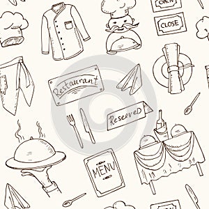 Restaurant doodle seamless pattern. Vector illustration.