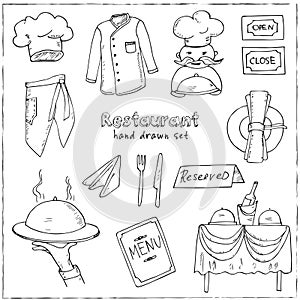 Restaurant doodle set. Vector illustration.