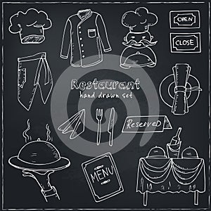 Restaurant doodle set. Vector illustration.
