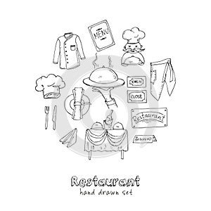 Restaurant doodle set. Vector illustration.