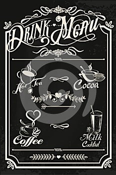 Restaurant drink menu design with chalkboard