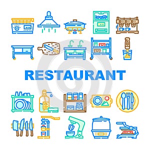 restaurant equipment kitchen icons set vector