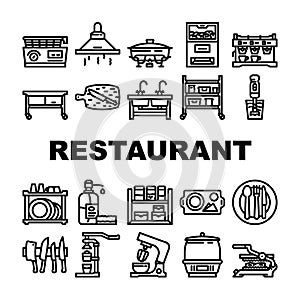 restaurant equipment kitchen icons set vector