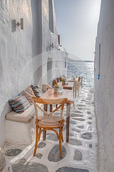 Restaurant facing Little Venice at Mykonos, Greece