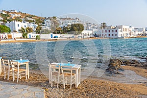 Restaurant facing old port of Mykonos, Greece