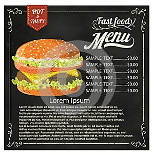 Restaurant Fast Foods menu burger on chalkboard vector format eps10