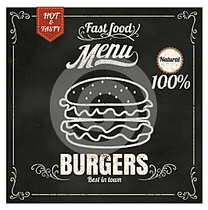 Restaurant Fast Foods menu burger on chalkboard vector format eps10