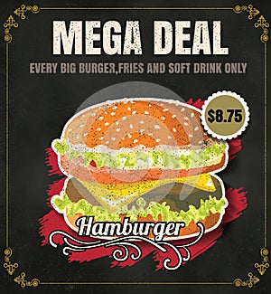 Restaurant Fast Foods menu burger on chalkboard vector format eps10