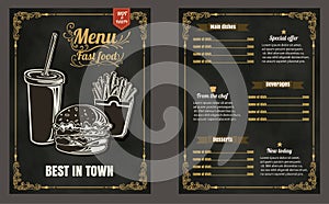 Restaurant Fast Foods menu on chalkboard vector format eps10