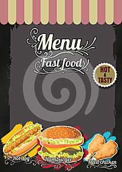 Restaurant Fast Foods menu on chalkboard vector format eps10