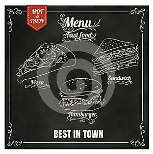 Restaurant Fast Foods menu on chalkboard vector format eps10