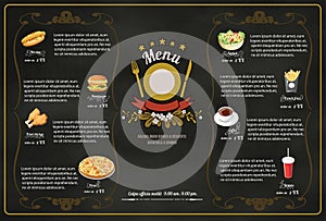 Restaurant Fast Foods menu on chalkboard vector format eps10